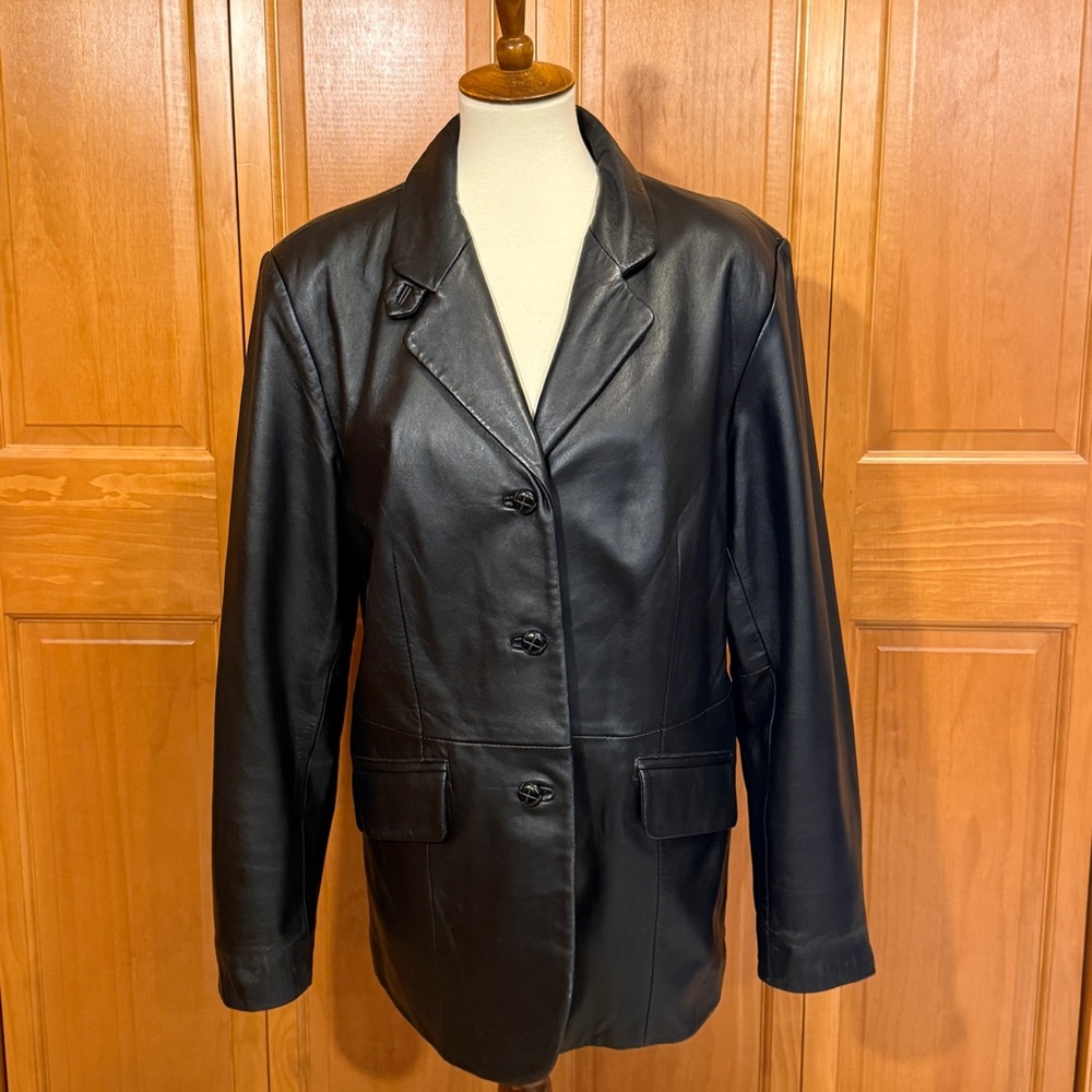 Croft & Borrow Vintage Black Lambskin Leather Blazer Jacket